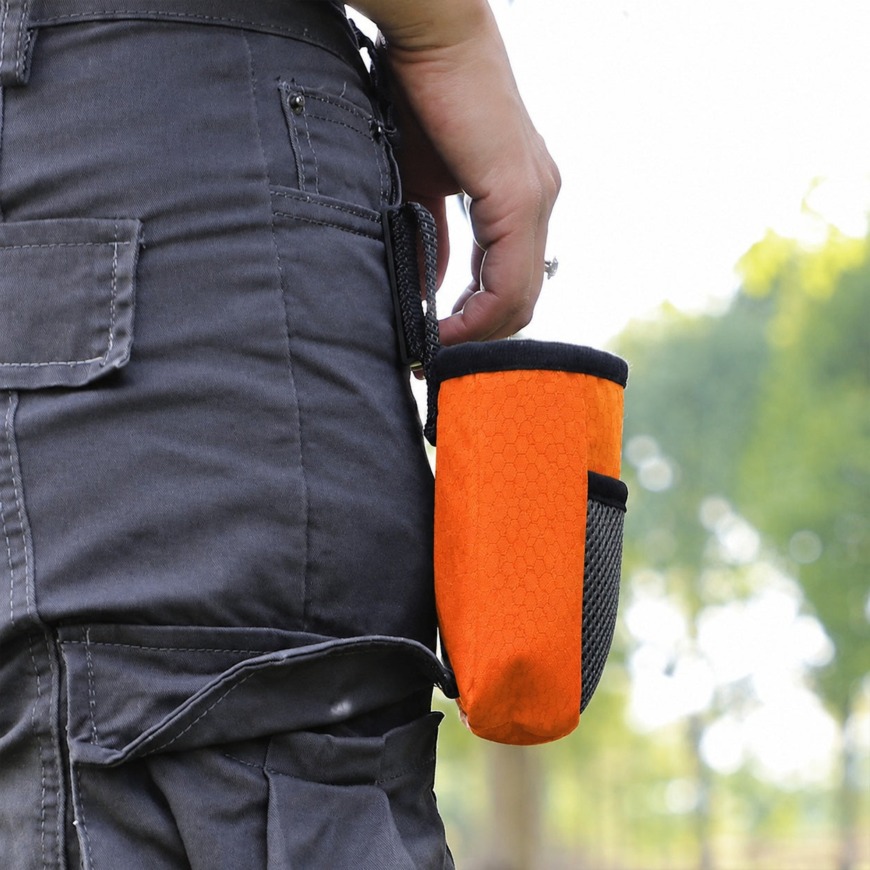 Bolsa de premios Pawmi naranja con clip ajustable